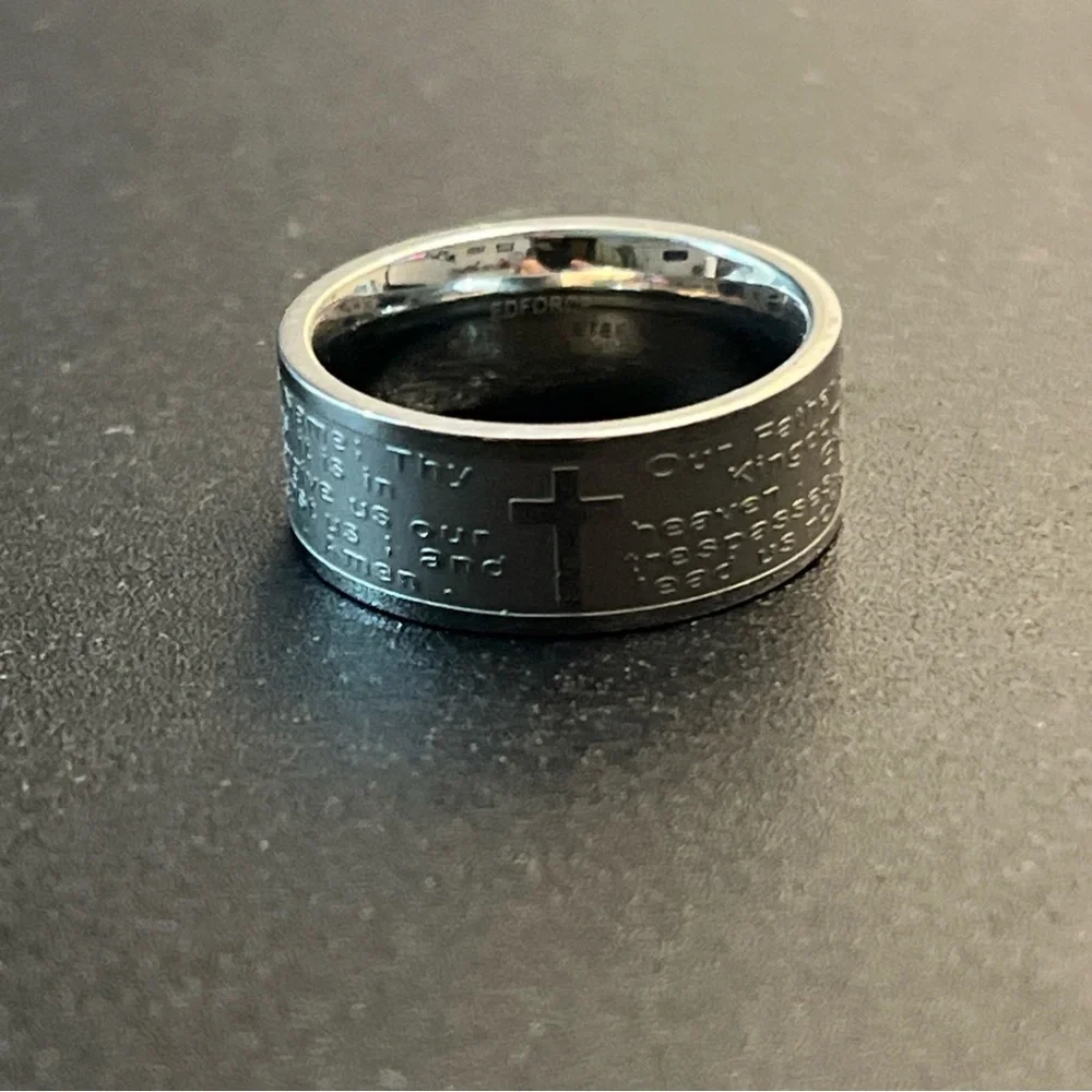 Stainless Steel Cross Prayer Ring - Silver